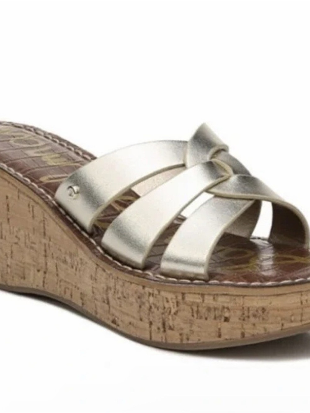 SAM EDELMAN Gold Leather Raynere Cork Platform Slide Sandal Sz 8